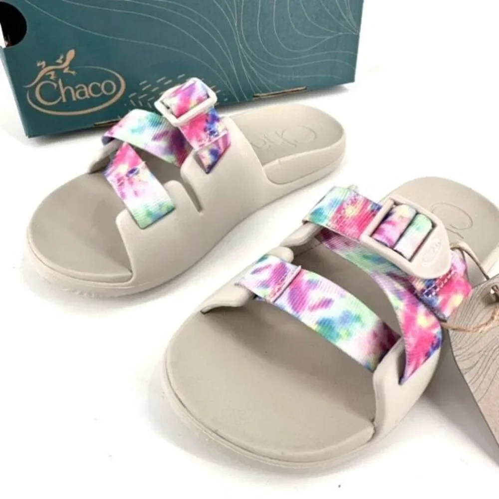 NWB Chaco Child Chillos Kids Sandal Gray & Pink‎ Tie Dye Size 3 Beach Slides